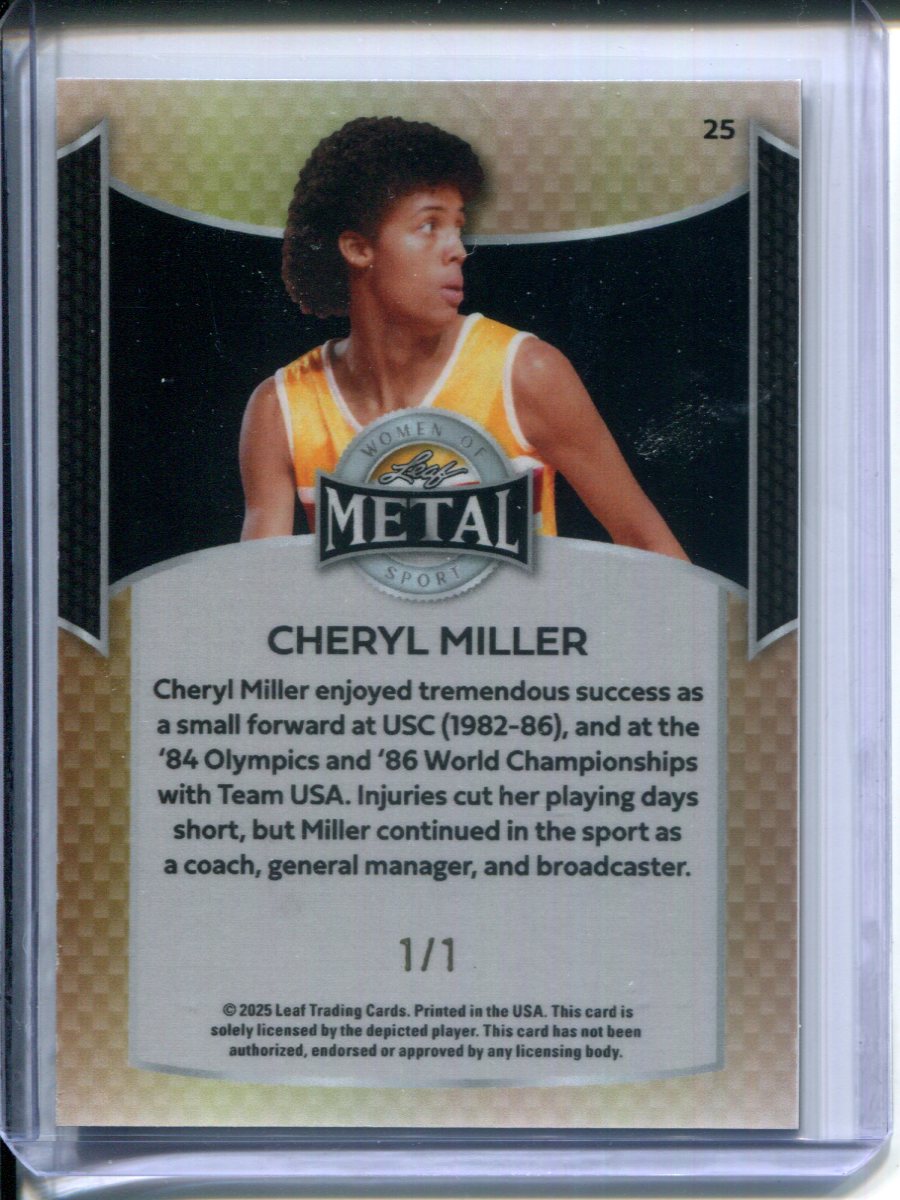 2025 Leaf Metal Women of Sport Cheryl Miller #25 Red Lazer #1/1 USC Basketball