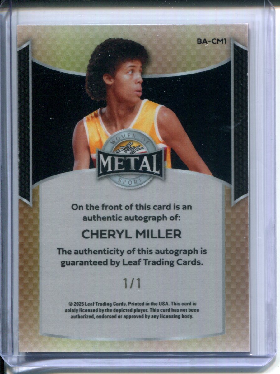 2025 Leaf Metal Women of Sport Cheryl Miller #1/1 Red Gold Vinyl AUTO