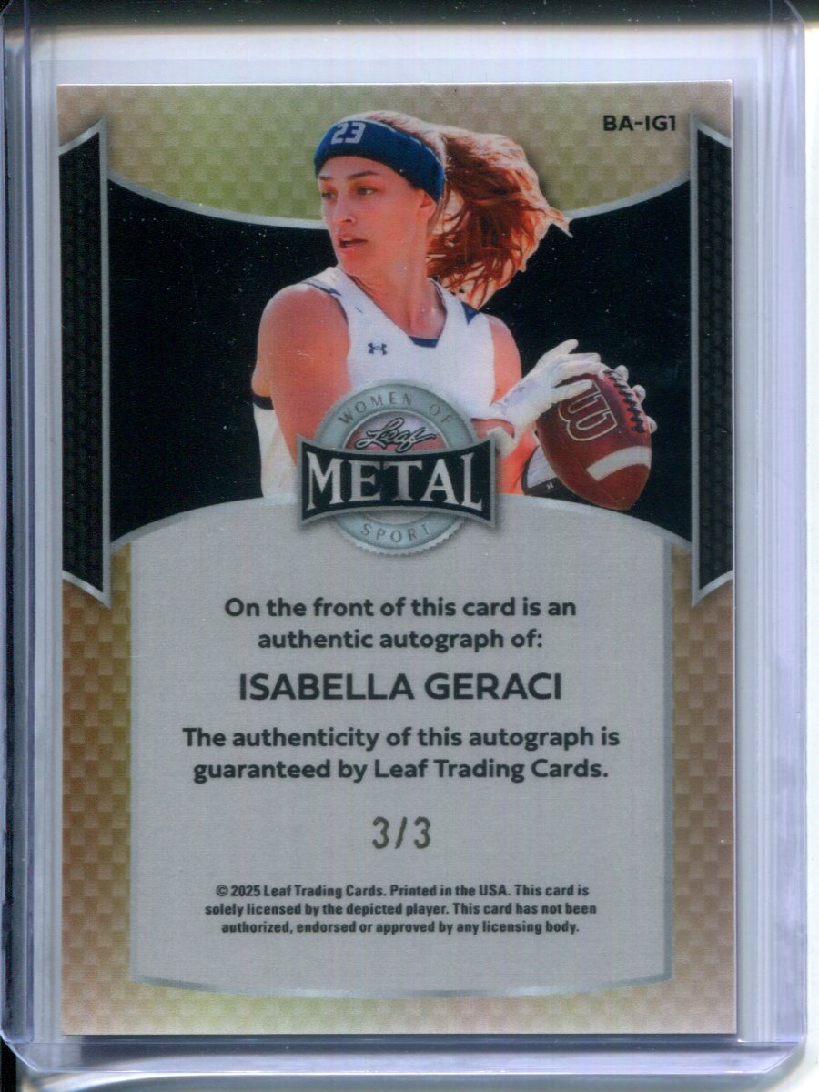2025 Leaf Metal Women of Sport Isabella Geraci AUTO PINK #3/3 Flag Football