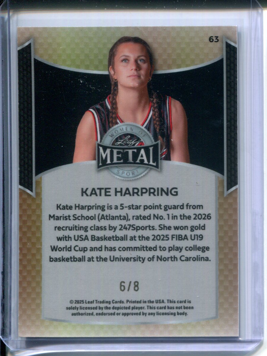 2025 Leaf Metal Women of Sport Kate Harpring #63 Blue Prizm #6/8 Basketball