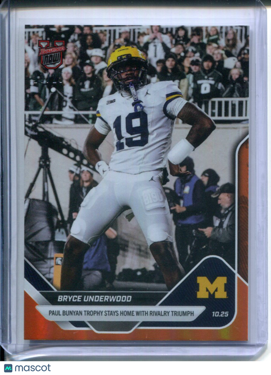 2025 Topps Bowman Now Bryce Underwood #36 ORANGE #23/25 MICHIGAN