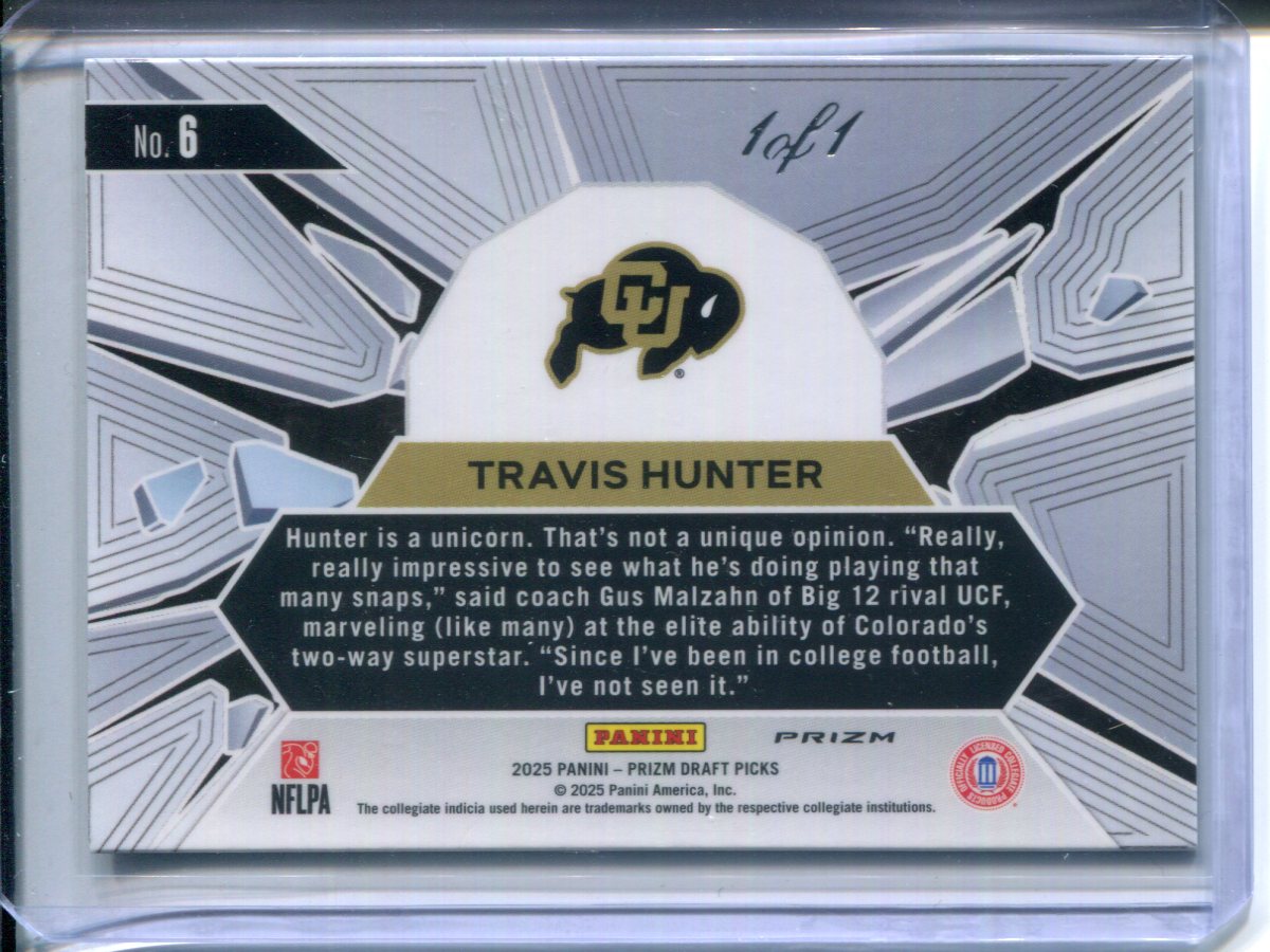 2025 Panini Prizm Draft Picks Travis Hunter #6 GOLD VINYL True #1/1 COLORADO