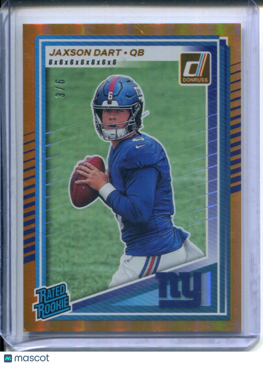 2025 Panini Donruss Jersey Number Jaxson Dart #400 Gold #3/6 (SOFT CORNER)