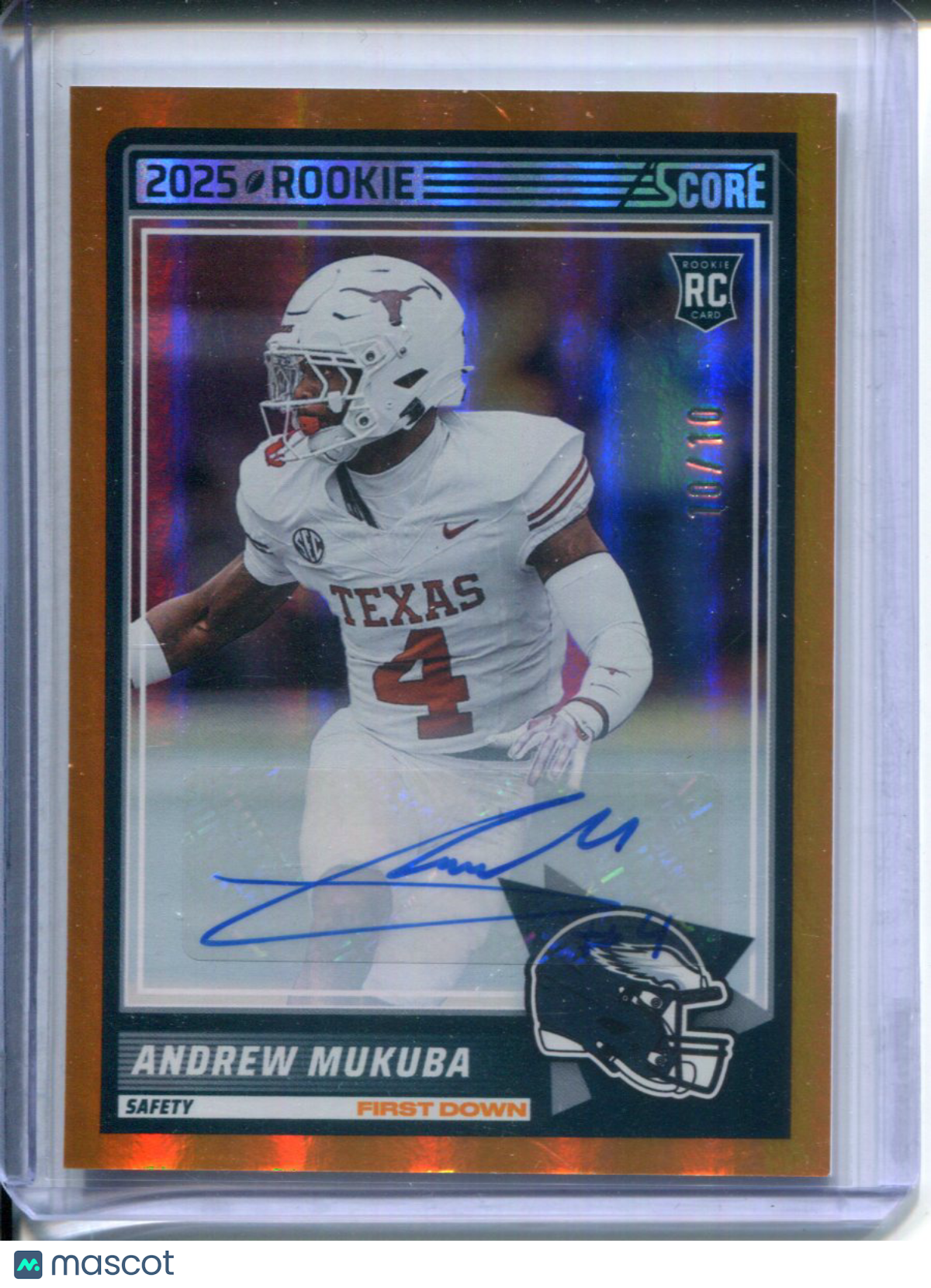 2025 Panini Score Football Andrew Mukuba #98 Gold Rookie #10/10 Eagles Texas