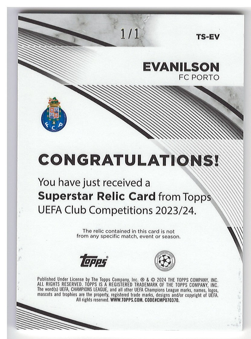 2024 Topps UEFA Club Competitions Evanilson Superstar Relic Foilfractor #1/1