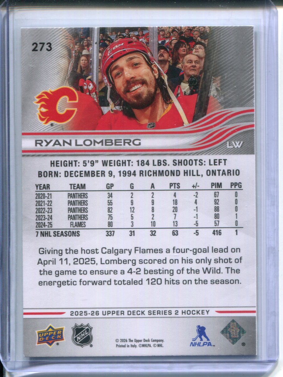 2025-26 Upper Deck Series 2 Hockey Ryan Lomberg #273 High Gloss #2/10 Calgary