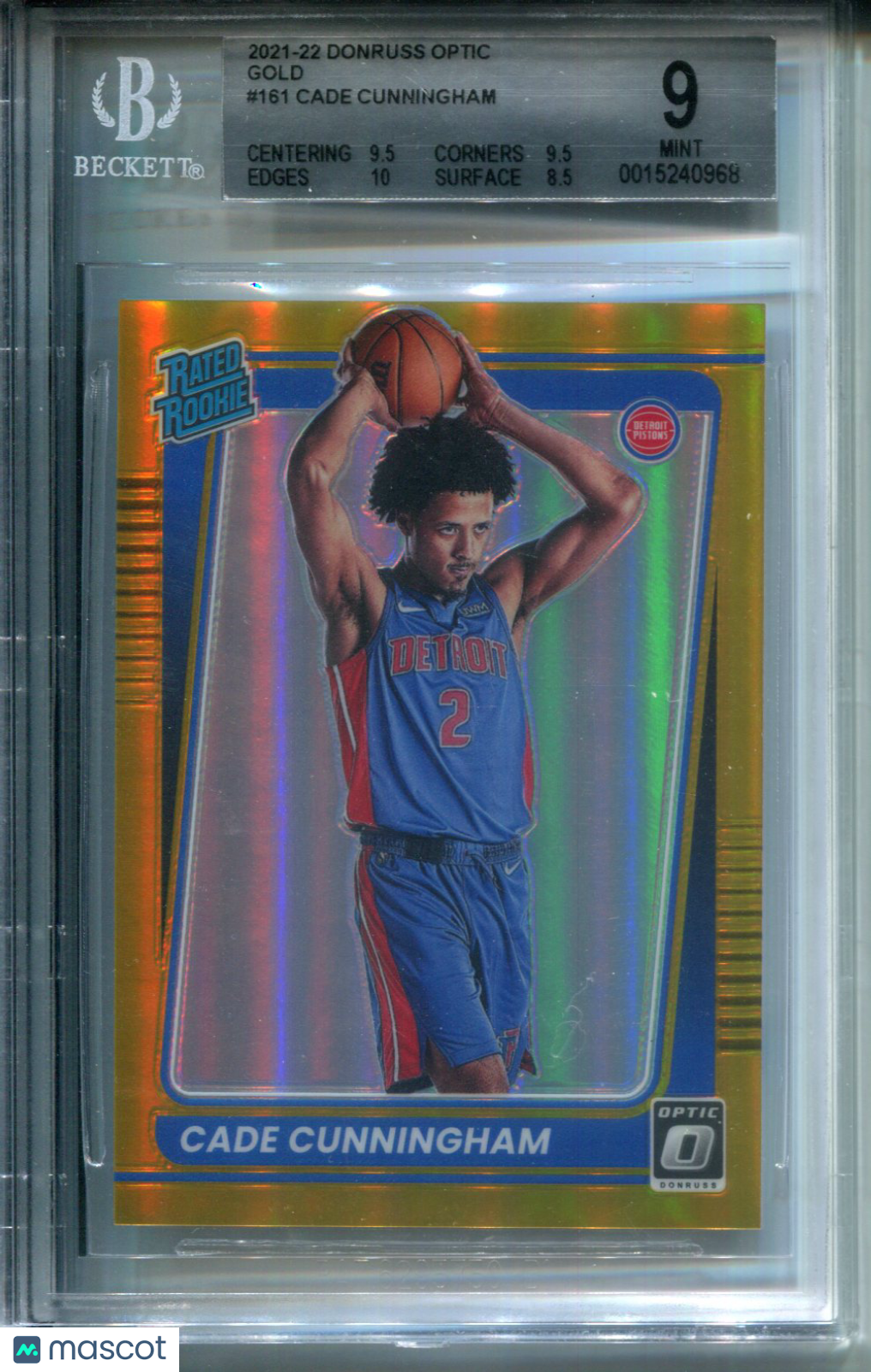 2021-22 Donruss Optic Gold Prizm Holo #5/10 Cade Cunningham #161 BGS 9 Rookie