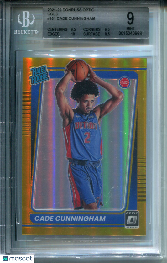 2021 Donruss Optic Gold Prizm Holo #5/10 Cade Cunningham #161 BGS 9 Rookie