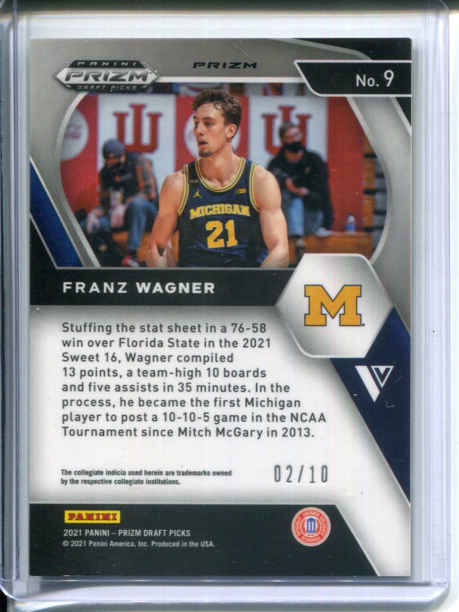 2021-22 Panini Prizm Draft Picks Franz Wagner #9 Gold Rookie #2/10 Michigan