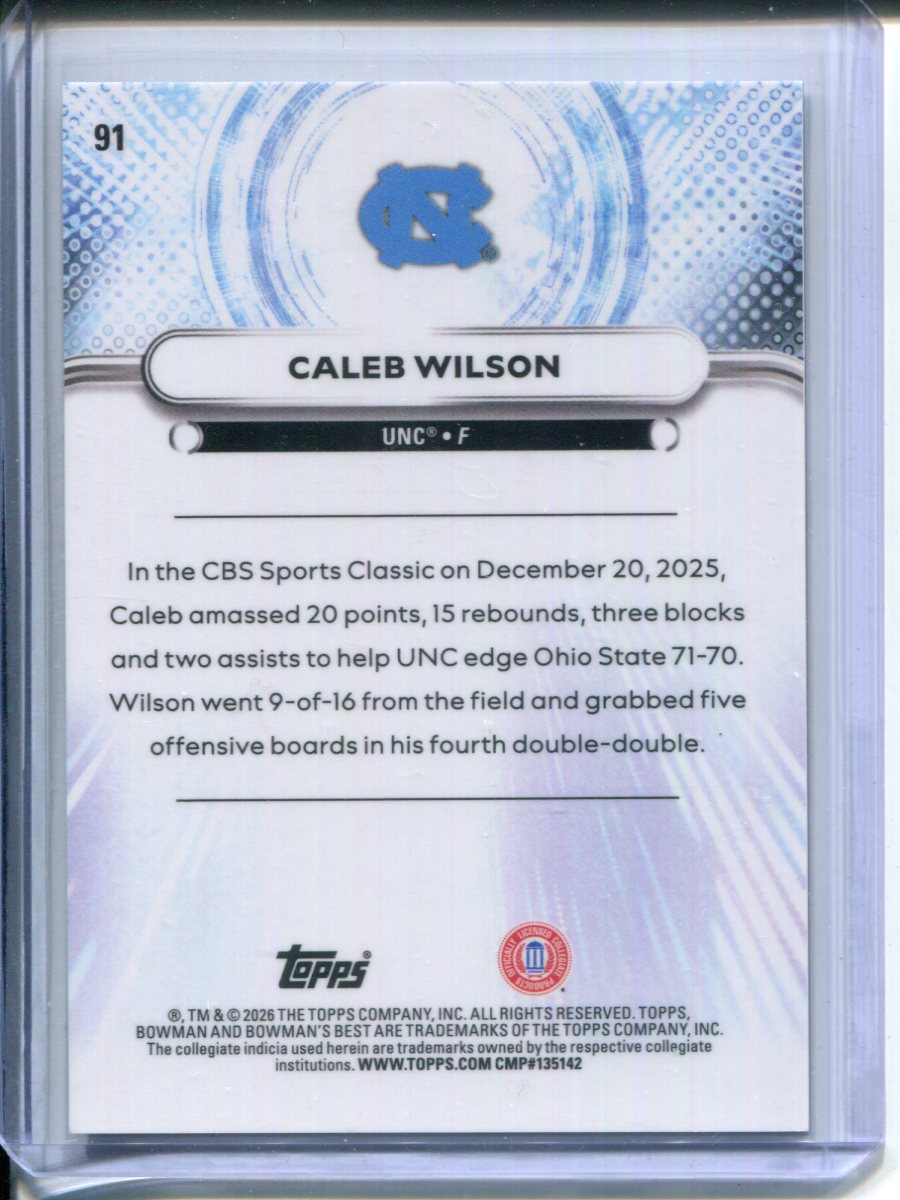 2025-26 Topps Bowman Best University Best Caleb Wilson #91 Black Refractor #4/10