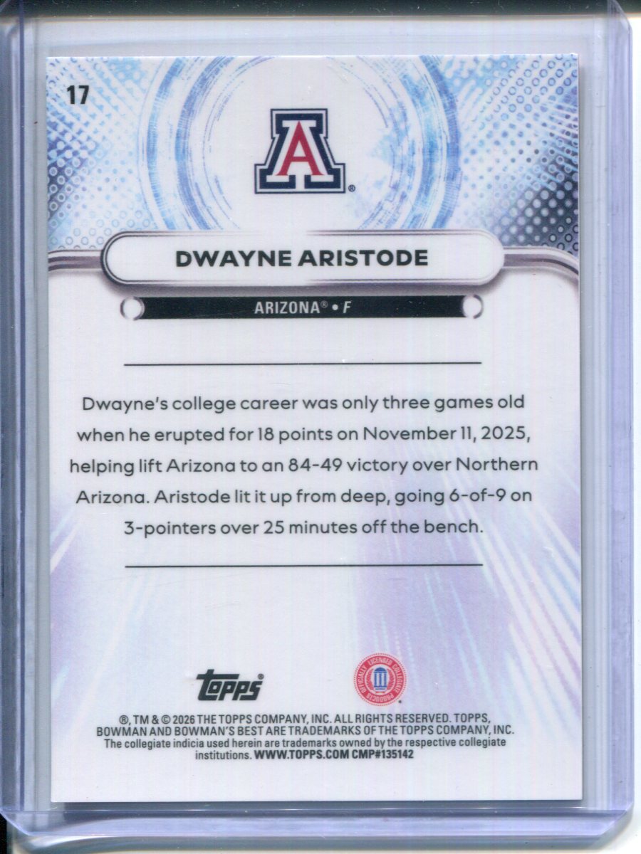 2025-26 Topps Bowman Best University Dwayne Aristode #17 Black Refractor #7/10