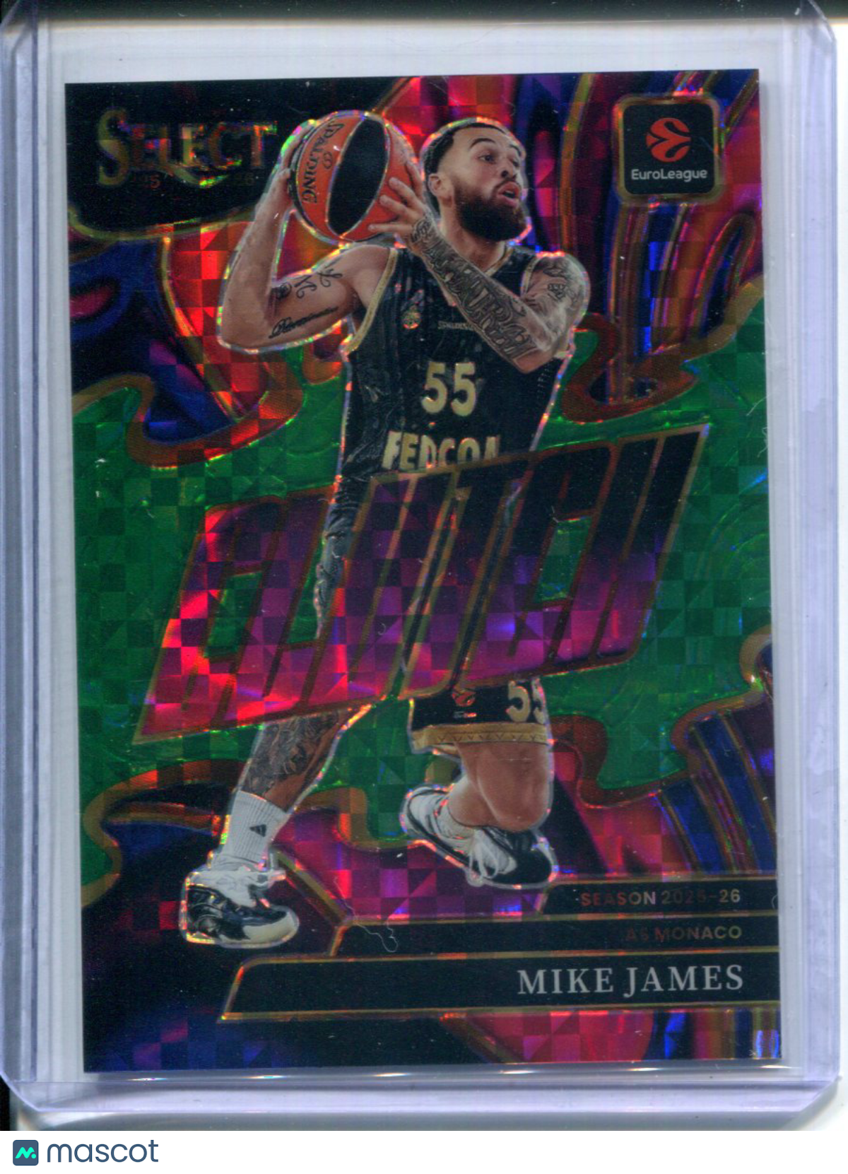 2025-26 Panini Select EuroLeague Basketball Mike James #17 Green Prizm #1/5