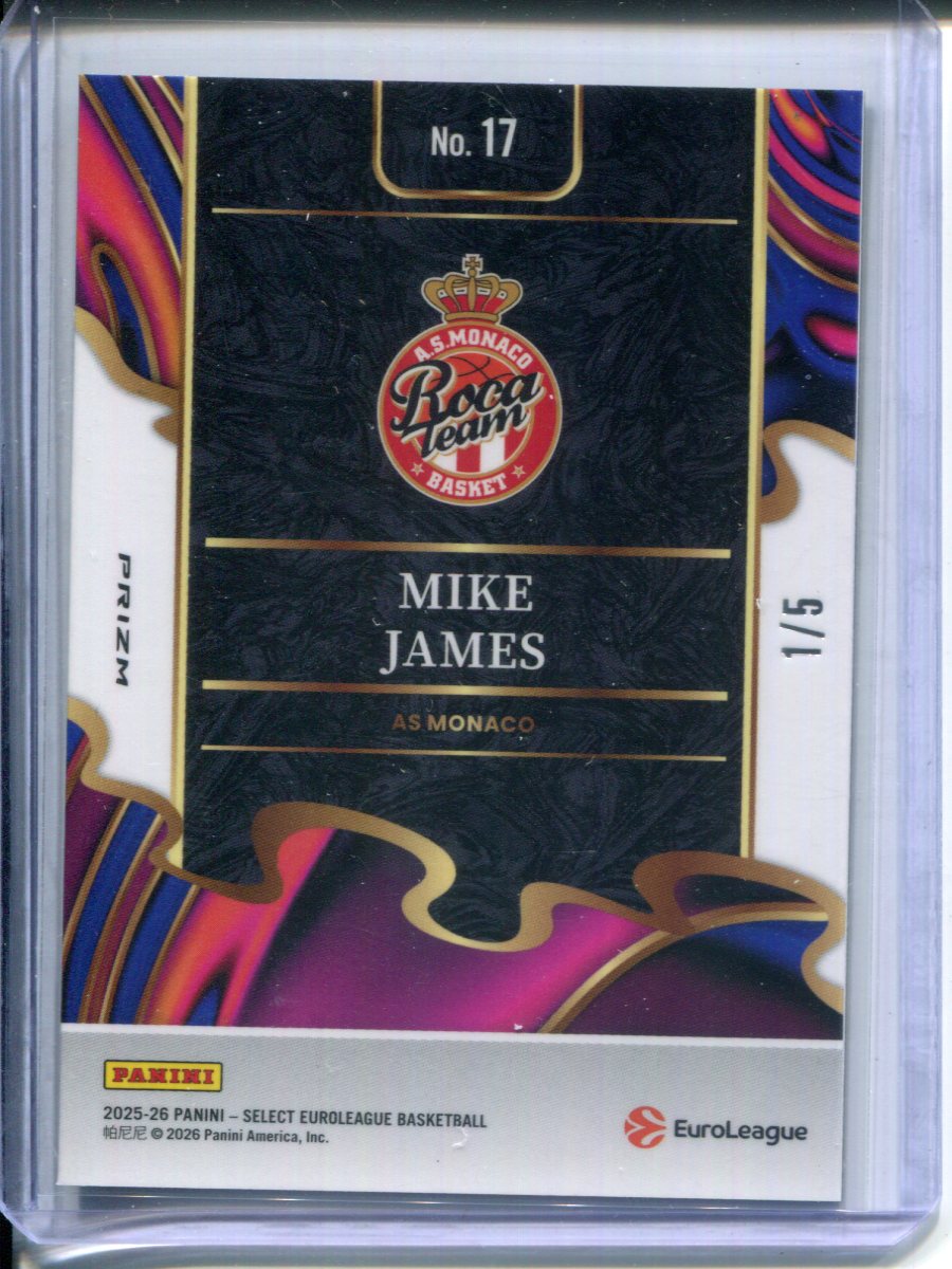 2025-26 Panini Select EuroLeague Basketball Mike James #17 Green Prizm #1/5