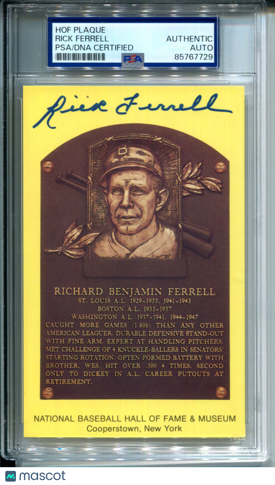 Rick Ferrell HOF 1984 National Baseball Hall of Fame AUTO Autograph Signed PSA