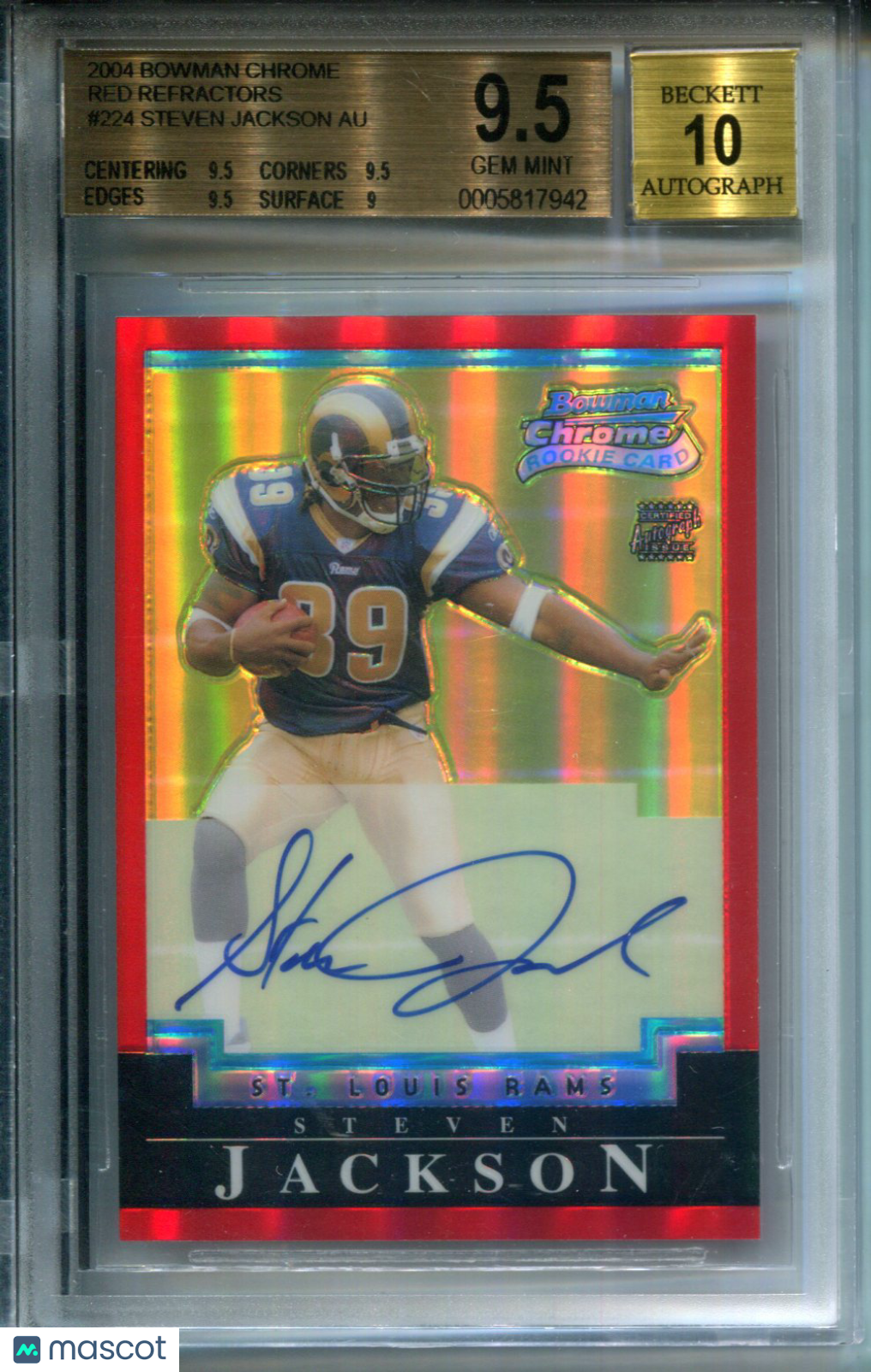 2004 Bowman Chrome Red Refractor #2/10 AUTO Steven Jackson #224 BGS 9.5