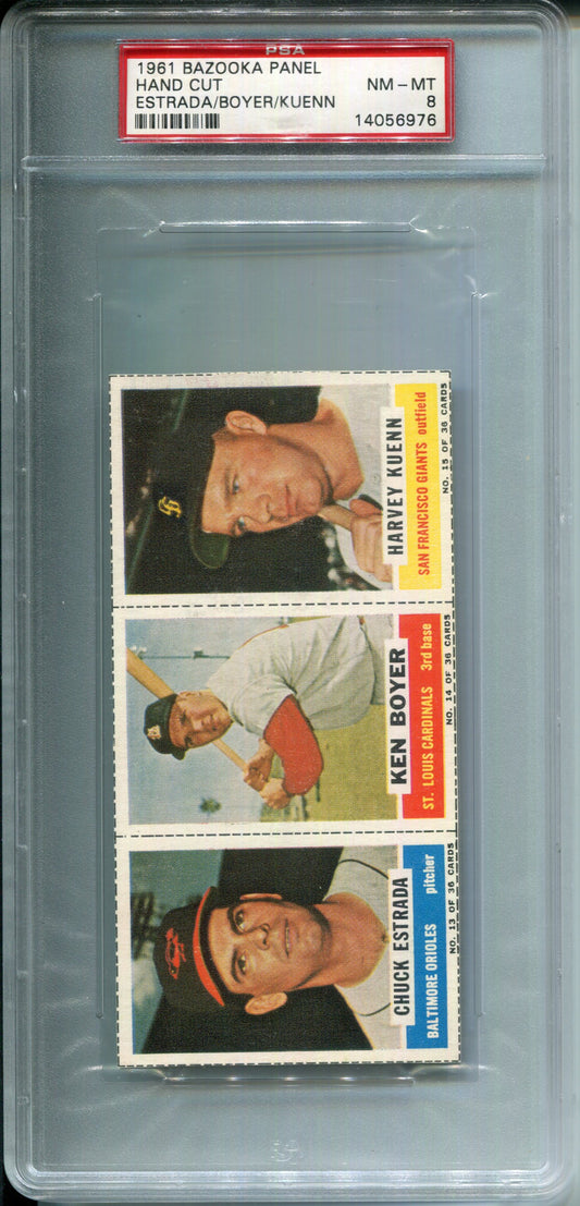 1961 Bazooka Panel Hand Cut Chuck Estrada Ken Boyer Harvey Kuenn PSA 8