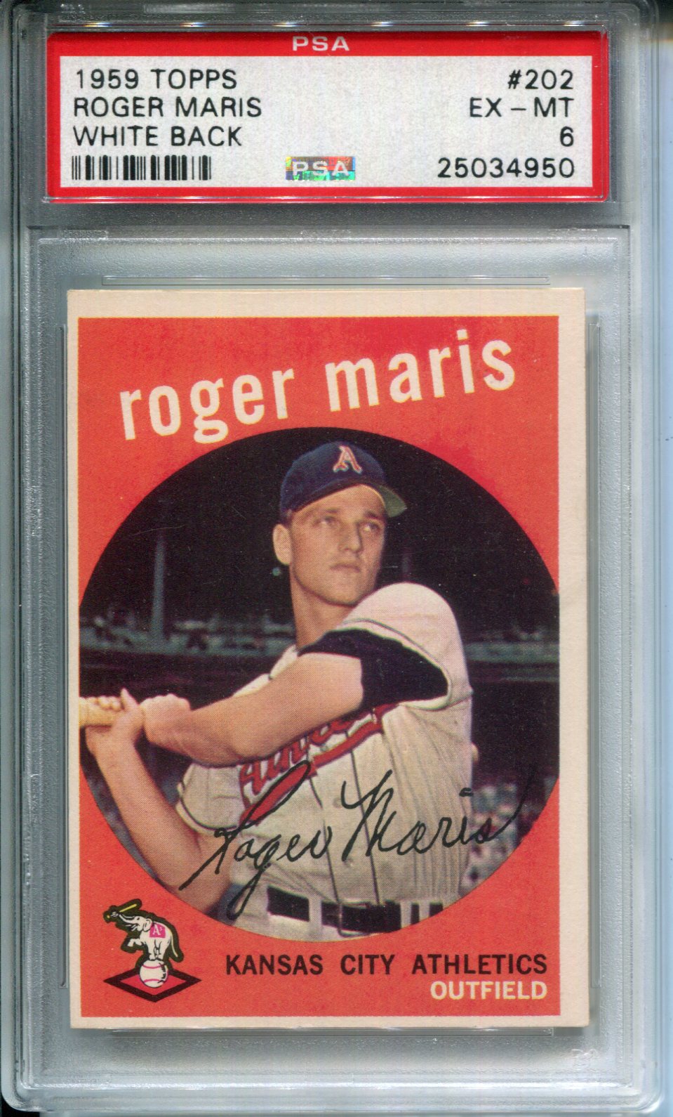 1959 Topps Roger Maris #202 White Back PSA 6