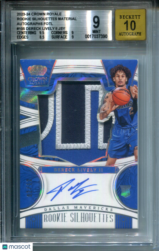 2023-24 Crown Royale Rookie Silhouette Patch AUTO Dereck Lively II #2/12 BGS 9