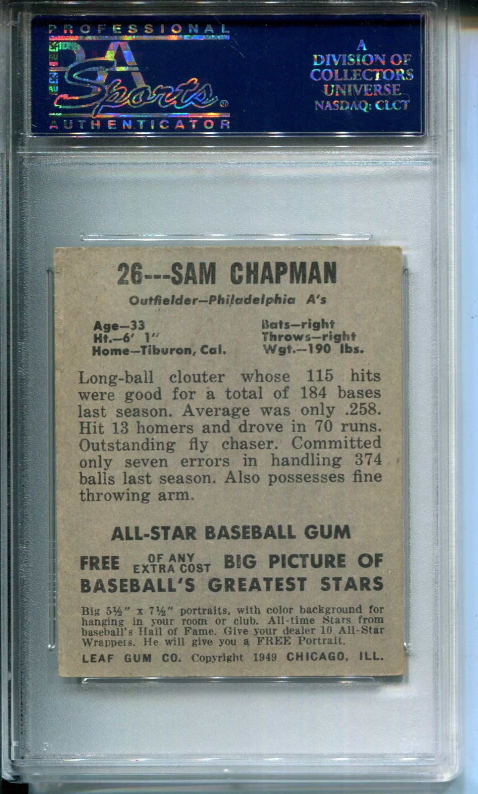 1948 Leaf Sam Chapman #26 PSA 3