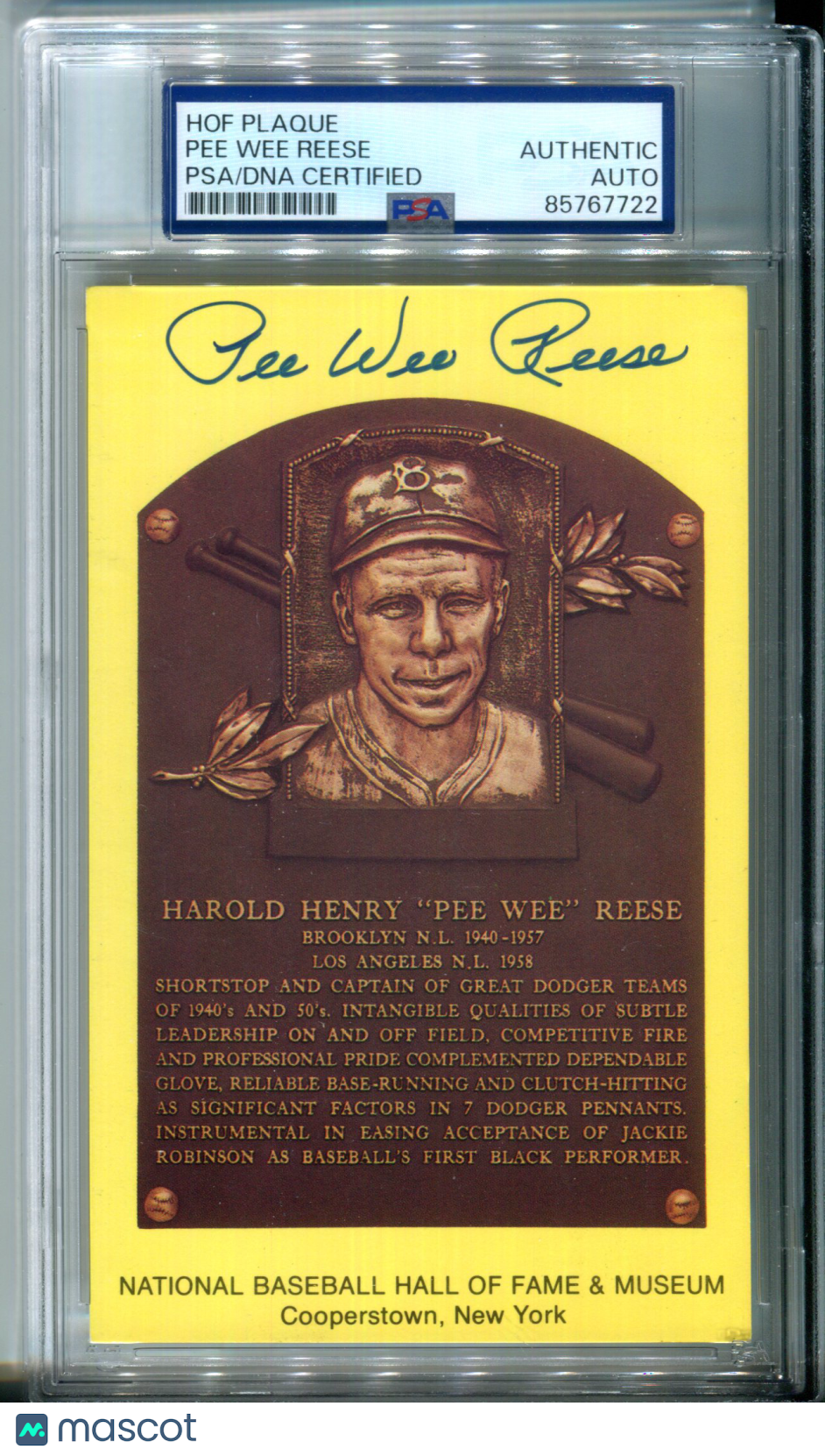 Harold Henry Pee Wee Reese HOF 1984 Hall of Fame AUTO Autograph Signed PSA