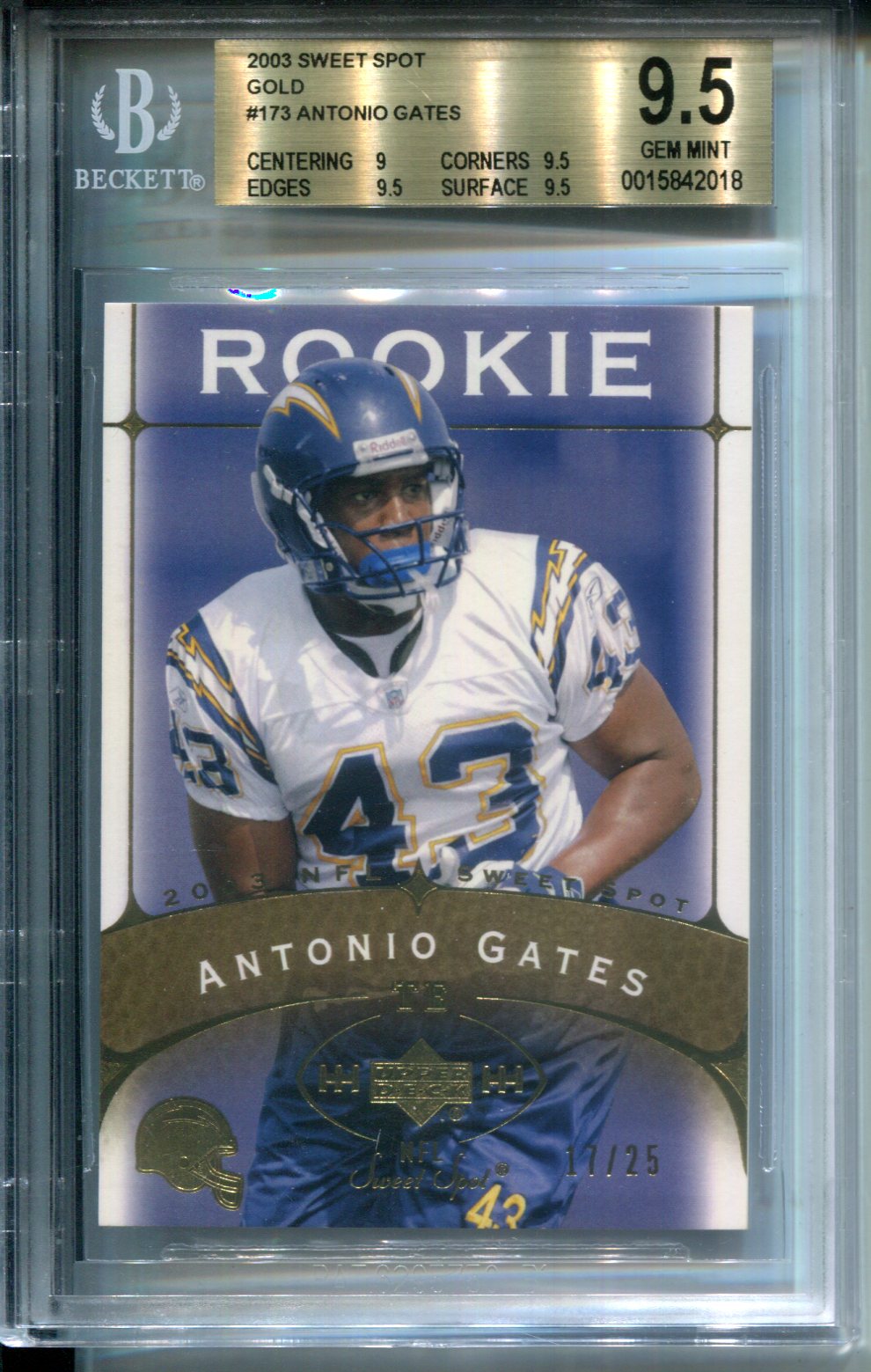 2003 Sweet Spot Gold #17/25 Rookie Antonio Gates #173 BGS 9.5