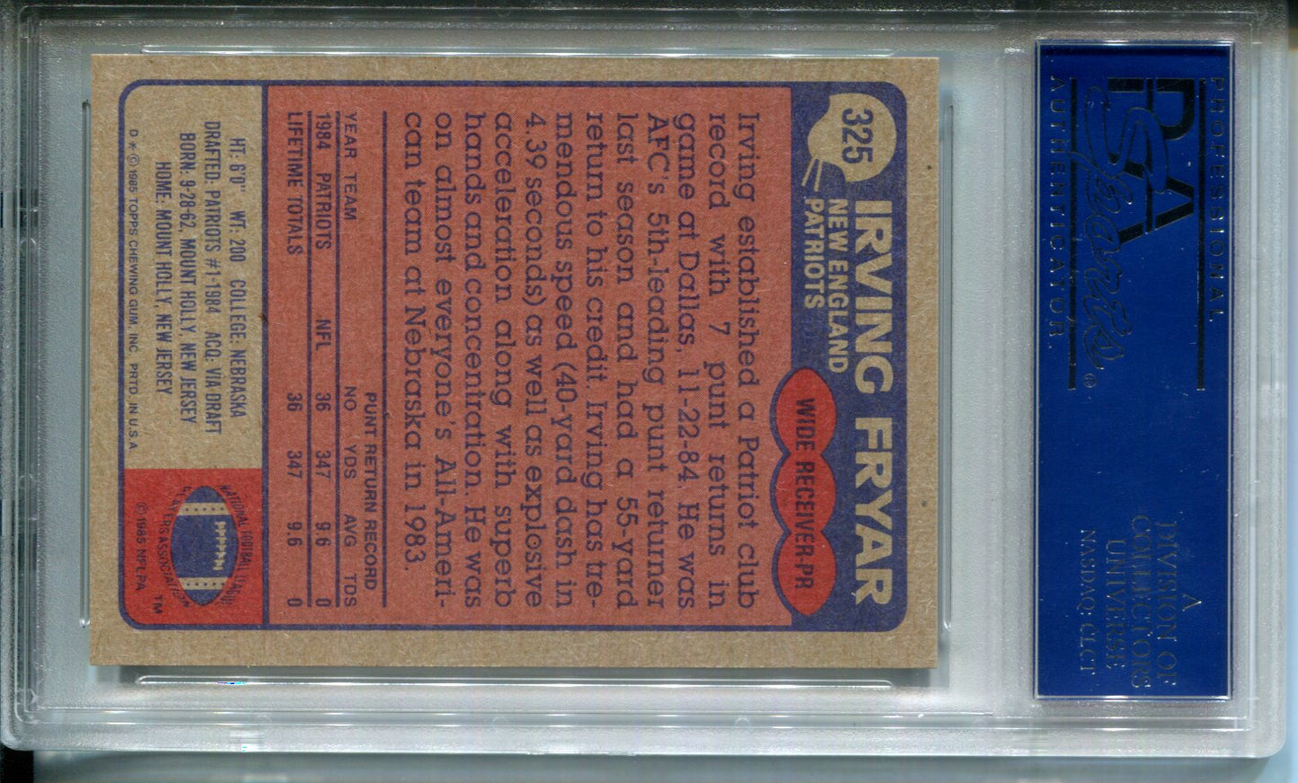 1985 Topps Irving Fryar #325 PSA 9 Rookie