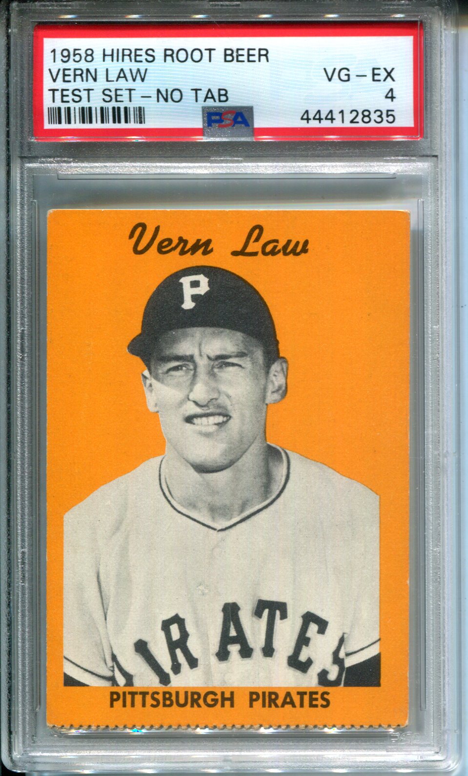 1958 Hires Root Beer Test Set Vern Law Pirates No Tab PSA 4