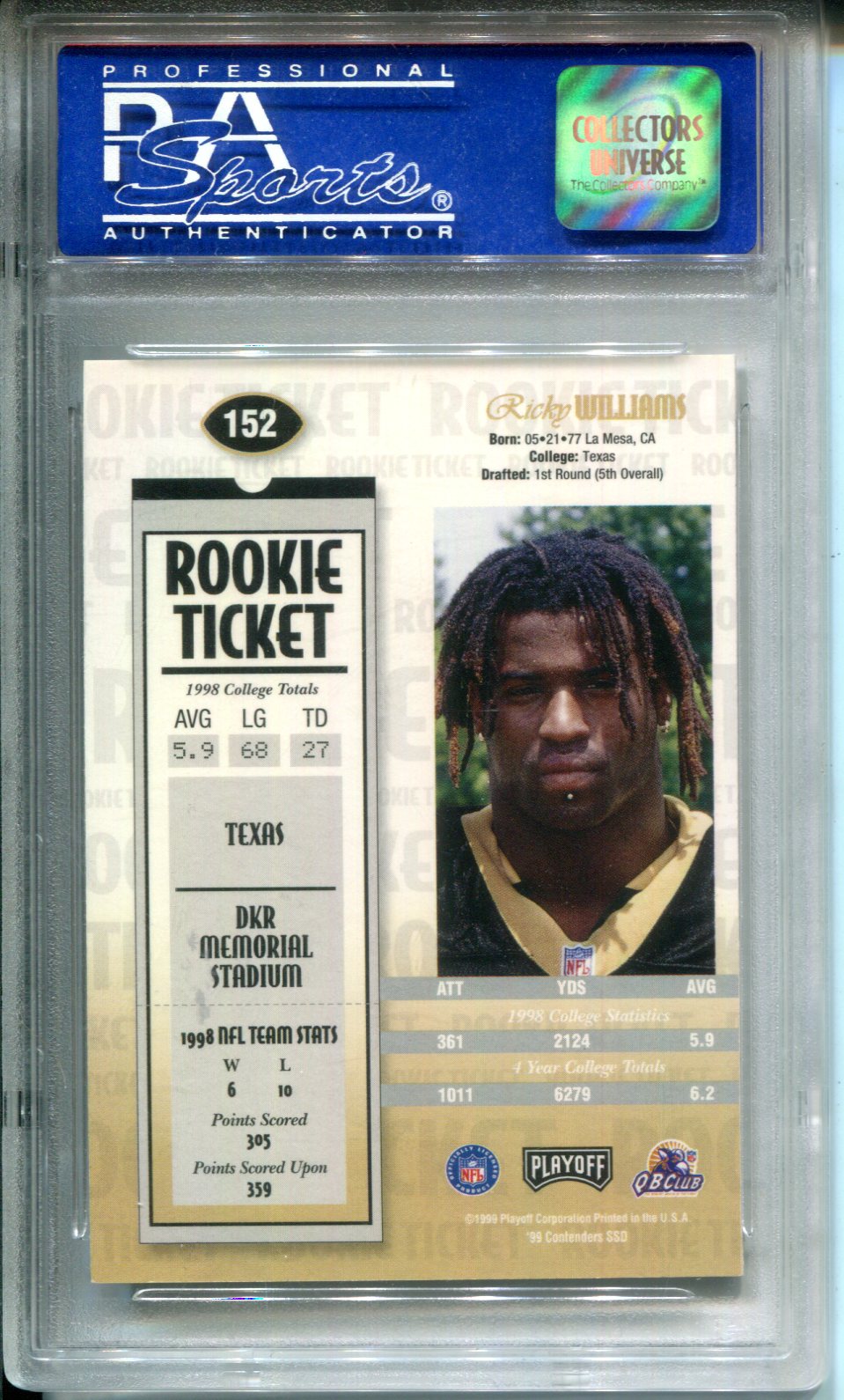 1999 Playoff Contenders Ricky Williams #152 AUTO PSA 9 Rookie (Scratches)