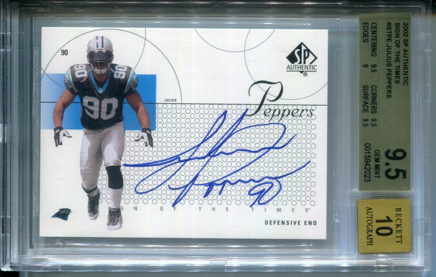 2002 SP Authentic Sign of the Times Julius Peppers Rookie AUTO BGS 9.5