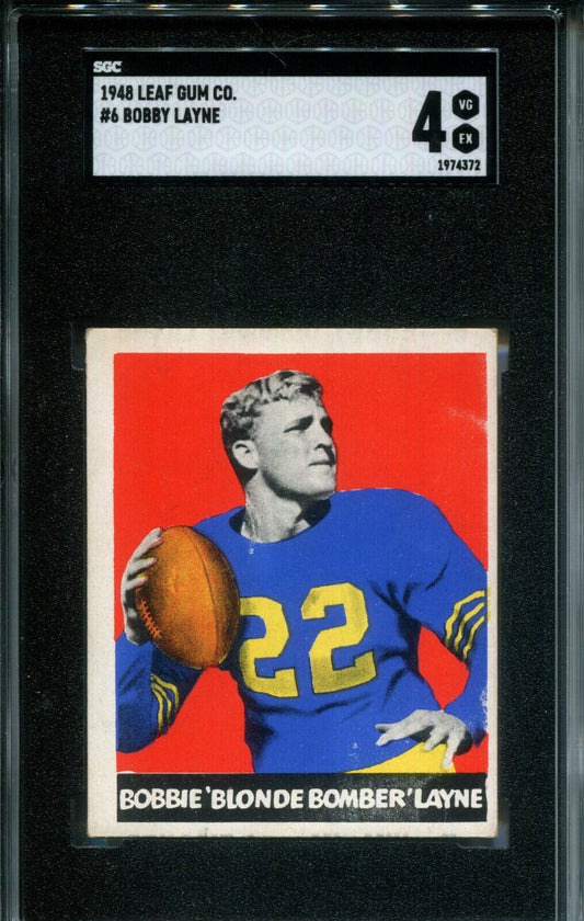 Bobby Layne 1948 Leaf Gum Co. #6 Rookie Error Bobbie Blonde Bomber