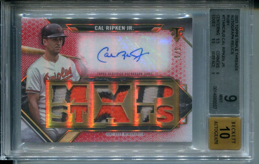 Cal Ripken Jr. 2021 Topps Triple Threads GAME USED LOGO PATCH Auto BGS 9 #1/1