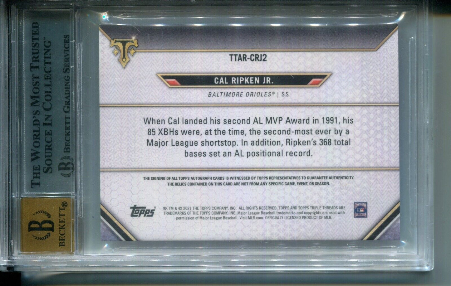 Cal Ripken Jr. 2021 Topps Triple Threads GAME USED LOGO PATCH Auto BGS 9 #1/1