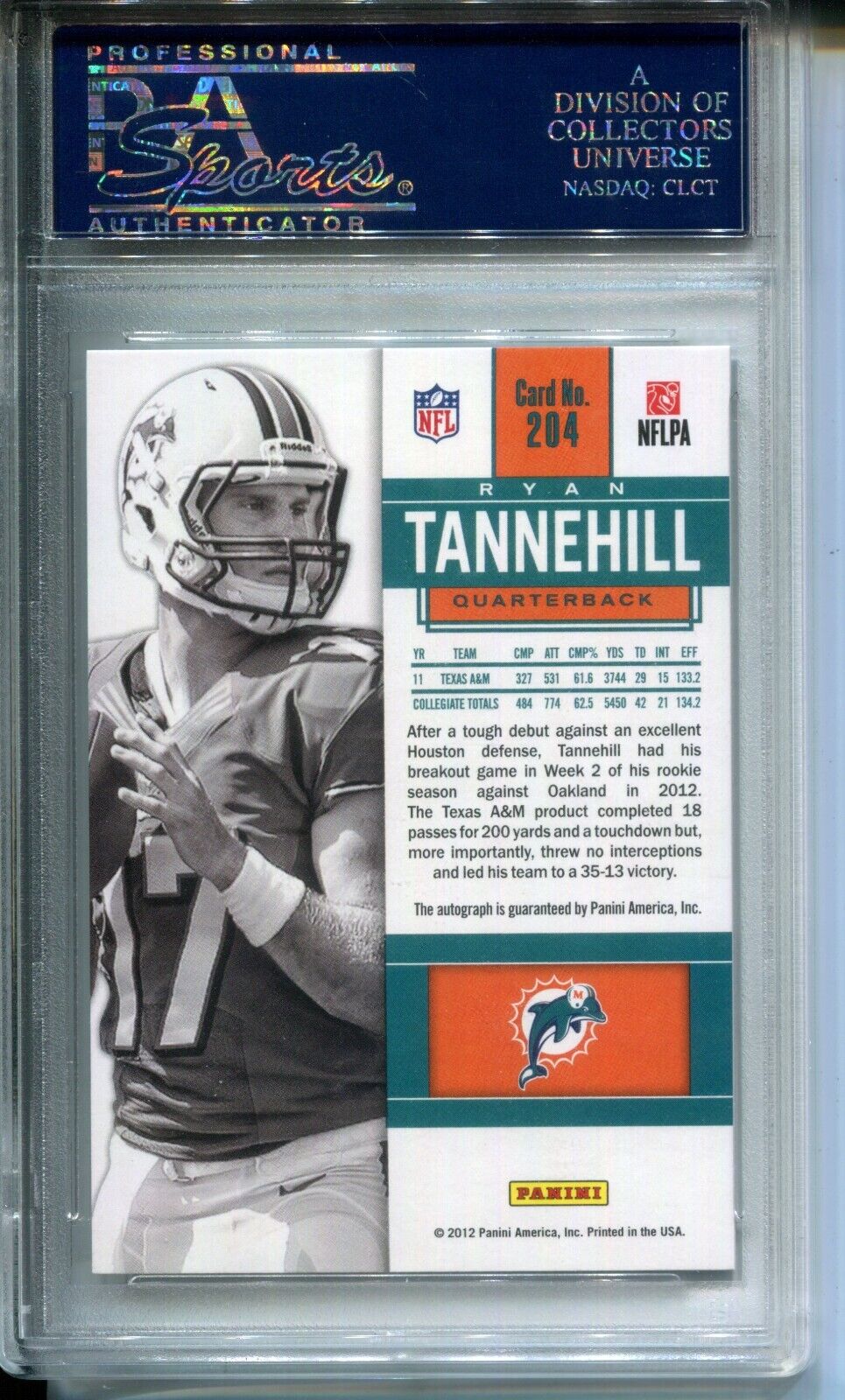 Ryan Tannehill 2012 Panini Contenders #204b Rookie Ticket AUTO PSA 10 Variation