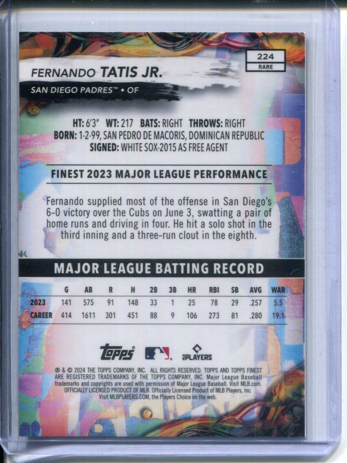 Fernando Tatis Jr. 2024 Topps Finest RARE #224 OIL SPILL REFRACTOR SP