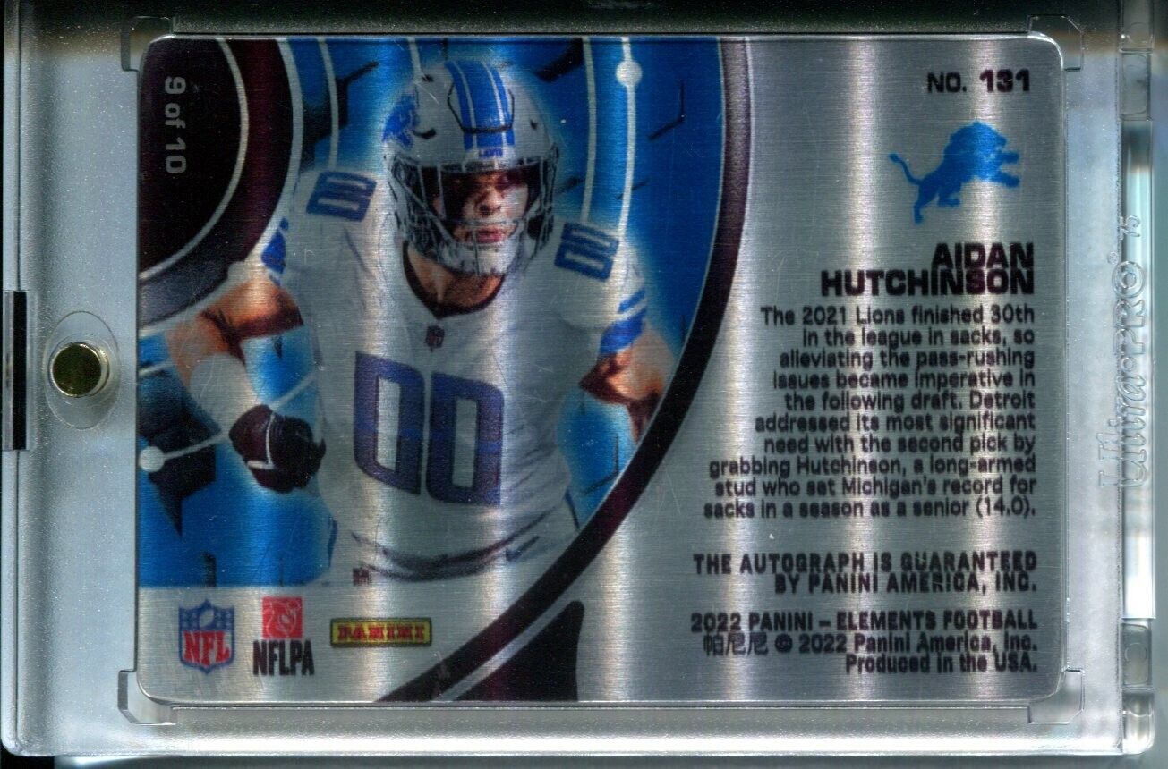 Aidan Hutchinson Rookie Lions 2022 Panini Elements AUTO #9/10