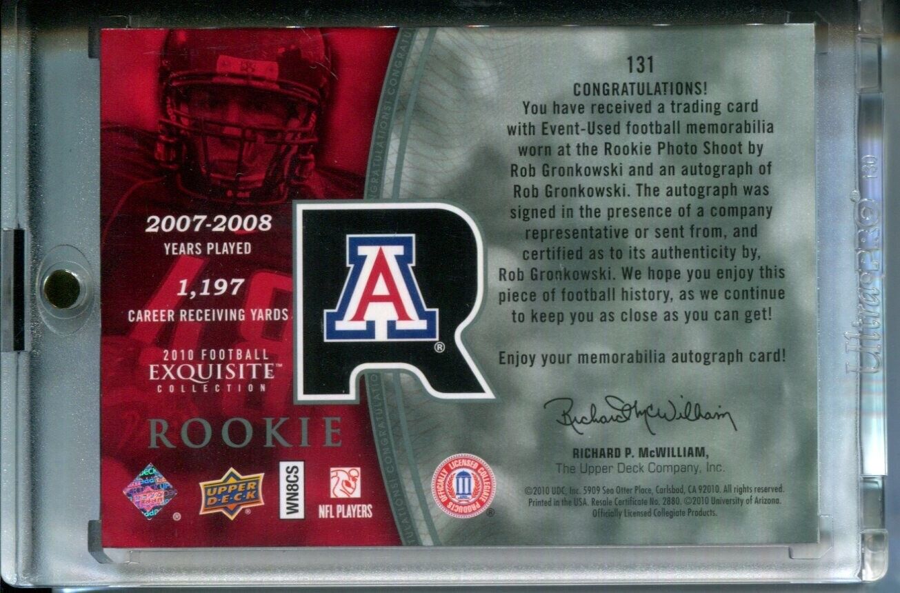 Rob Gronkowski 2010 Exquisite #131 Holofoil #6/10 RPA Rookie Patch AUTO