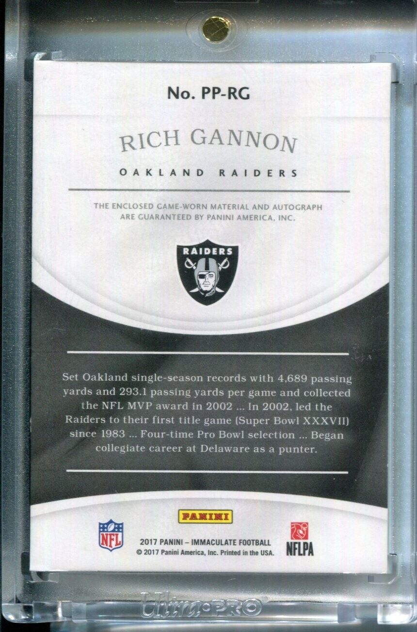 Rich Gannon 2017 Panini Immaculate Laundry Tag NFL SHIELD Patch AUTO #1/1 LOGO