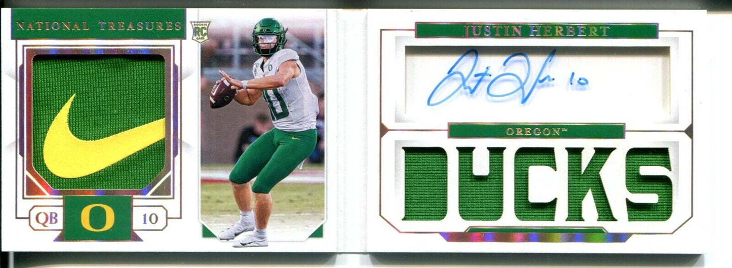 Justin Herbert 2020 Panini National Treasures NIKE LOGO PATCH AUTO #1/1 Oregon