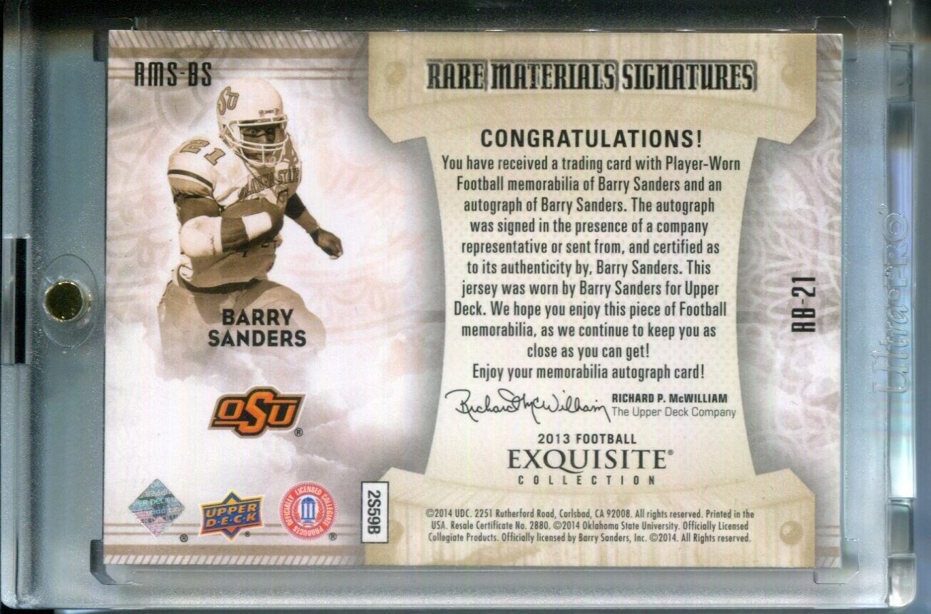 Barry Sanders 2014 Exquisite Rare Materials PATCH AUTO Laundry Tag NIKE #1/1