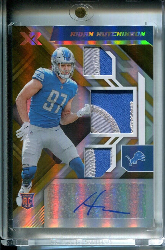 Aidan Hutchinson 2022 Panini XR #213 GOLD RPA #1/10 Rookie Patch AUTO Lions