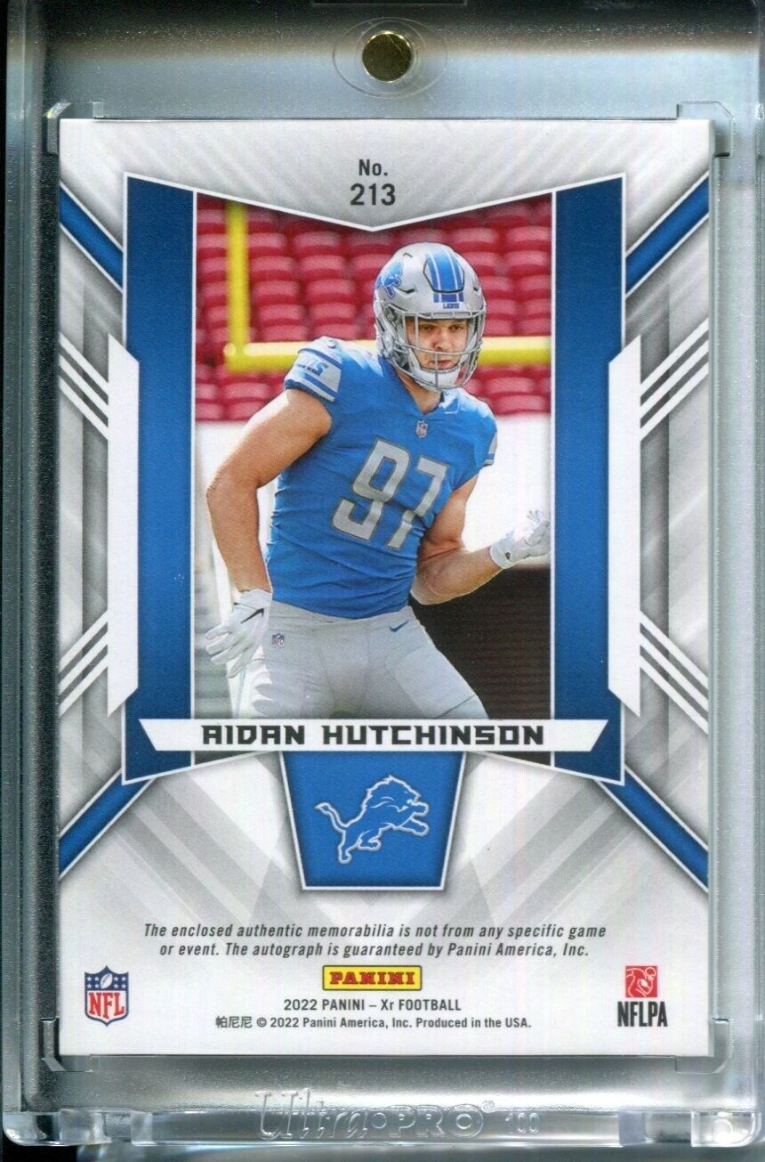 Aidan Hutchinson 2022 Panini XR #213 GOLD RPA #1/10 Rookie Patch AUTO Lions