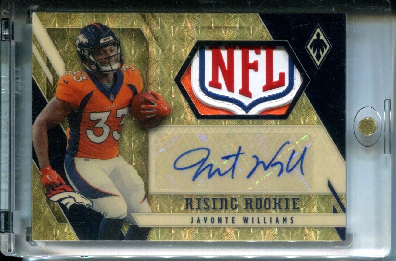 Javonte Williams 2021 Panini Phoenix NFL SHIELD LOGO PATCH Gold Vinyl #1/1 AUTO