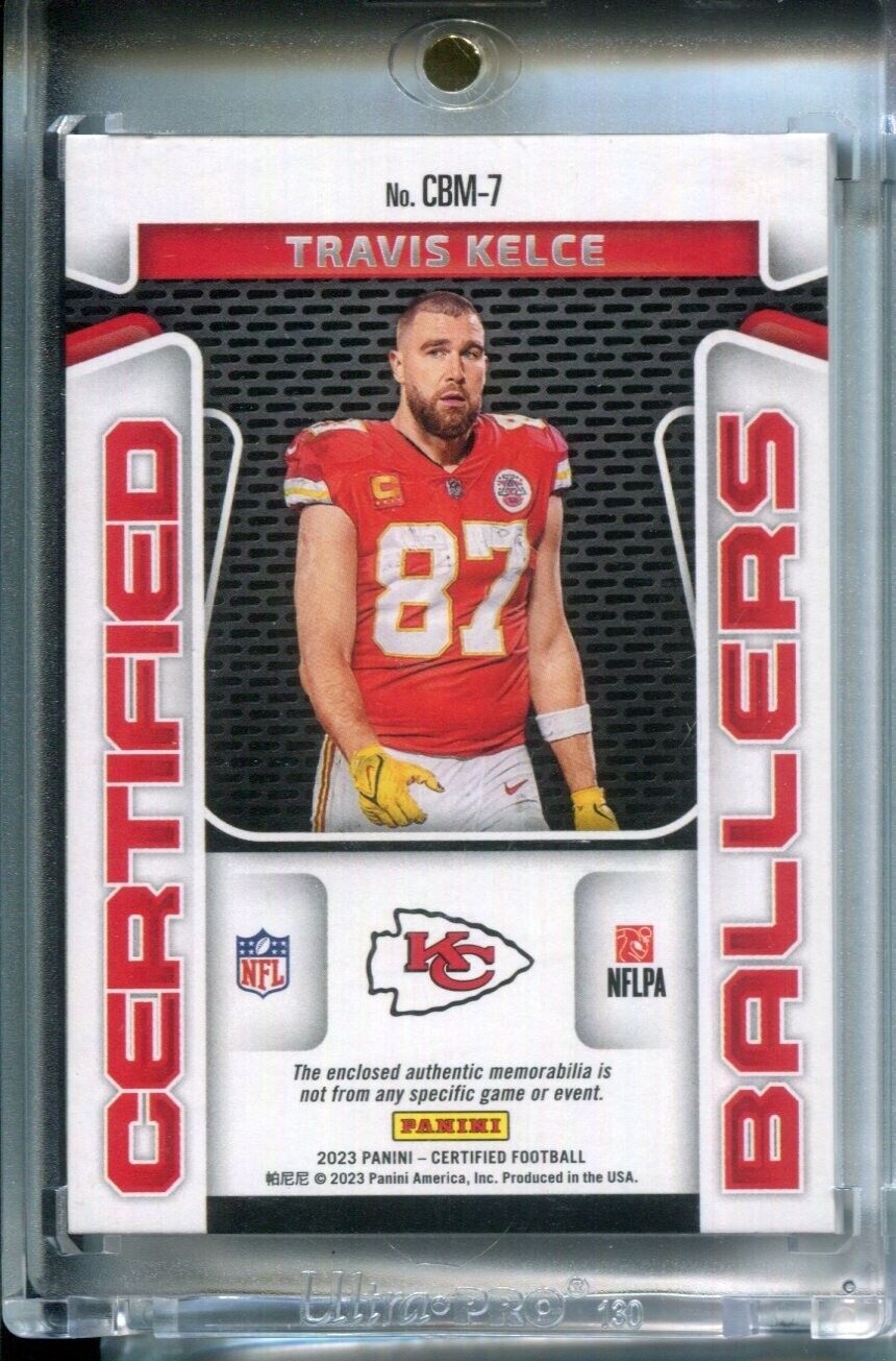 Travis Kelce 2023 Panini Certified Ballers Mirror Green LAUNDRY TAG PATCH #5/5