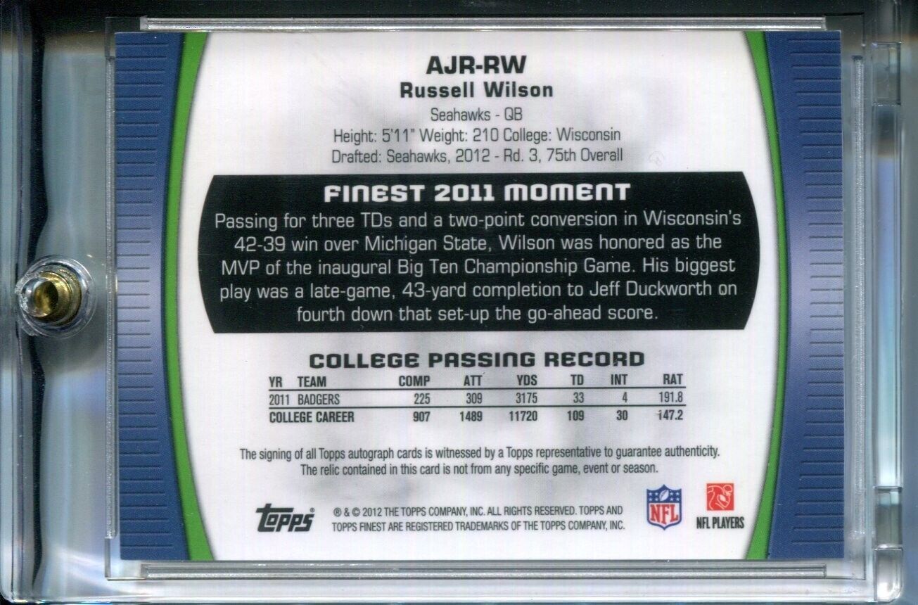 Russell Wilson 2012 Finest Prism Refractor #3/10 (JERSEY NUMBER) AUTO Rookie