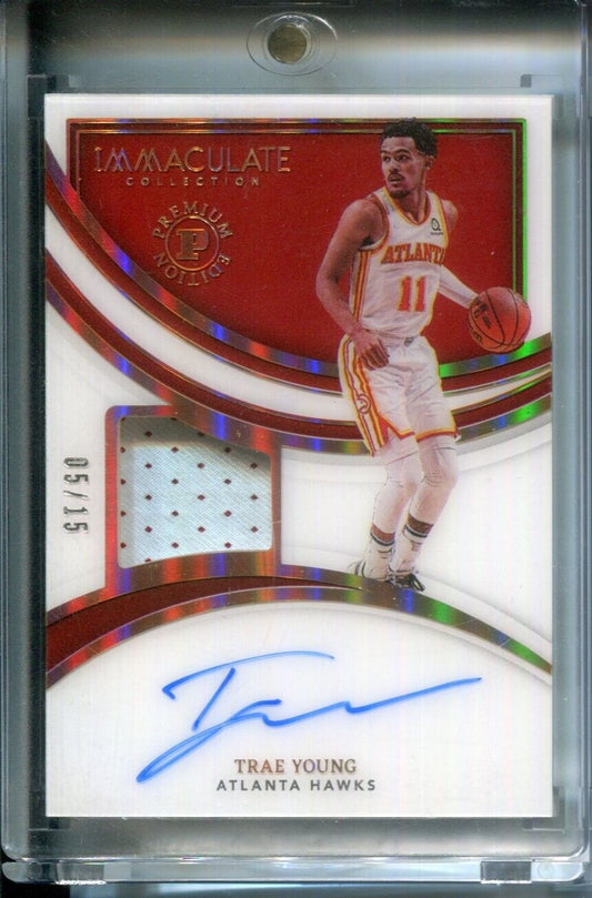 Trae Young 2021-22 Panini Immaculate Patch AUTO #5/10 Game Used Jersey