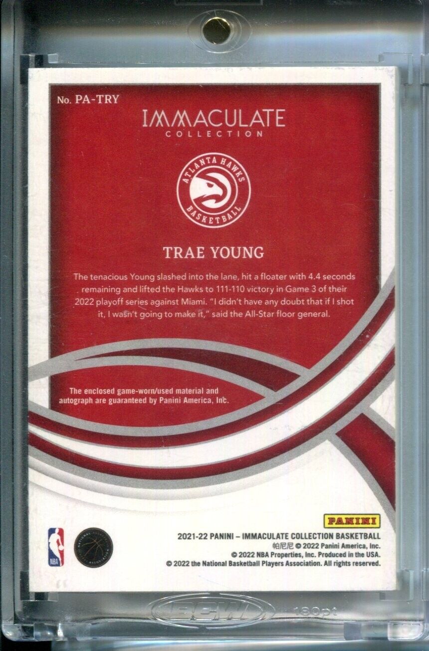 Trae Young 2021-22 Panini Immaculate Patch AUTO #5/10 Game Used Jersey