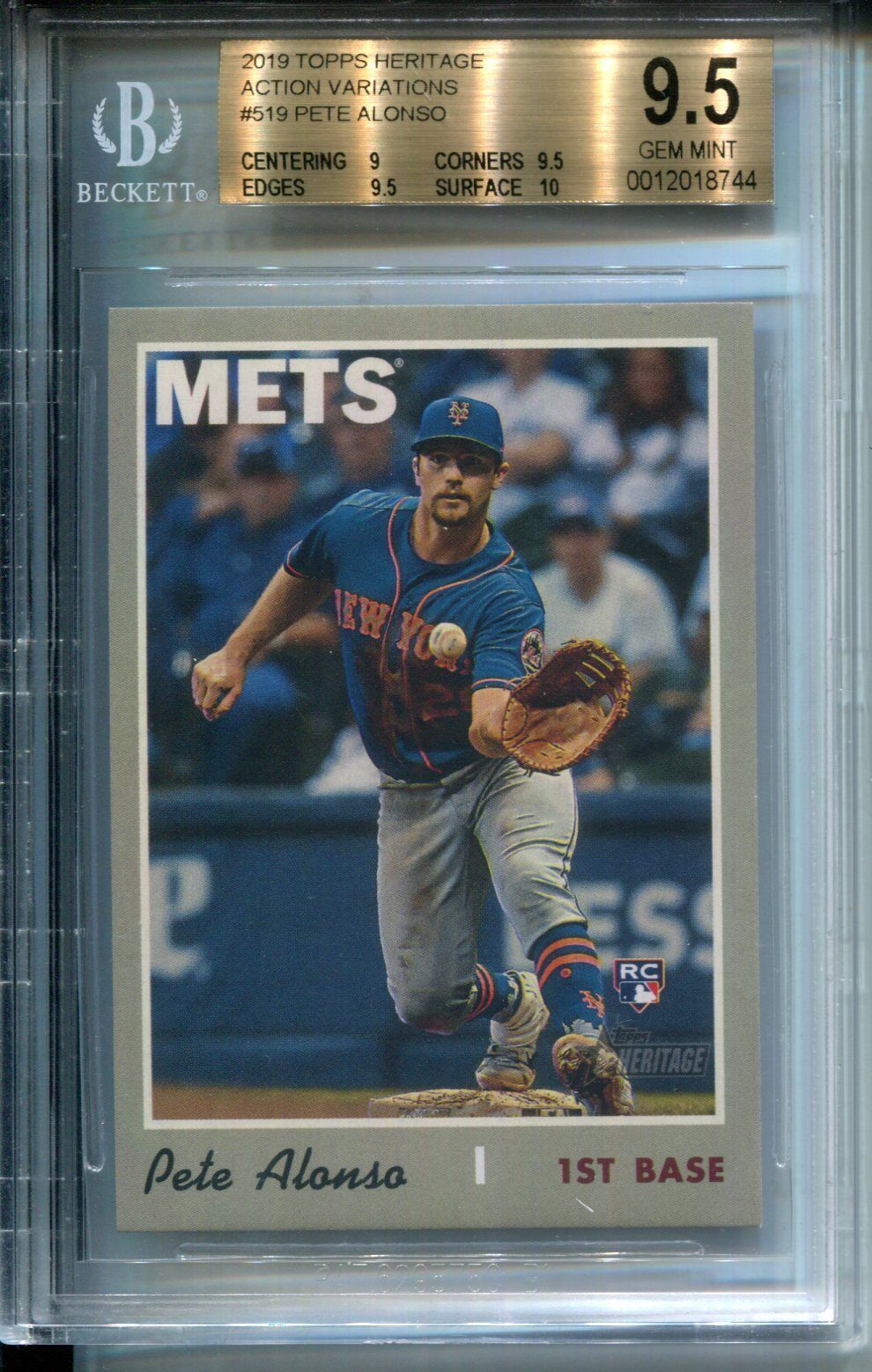 2019 Topps Heritage Action Variation Rookie Pete Alonso #519 BGS 9.5