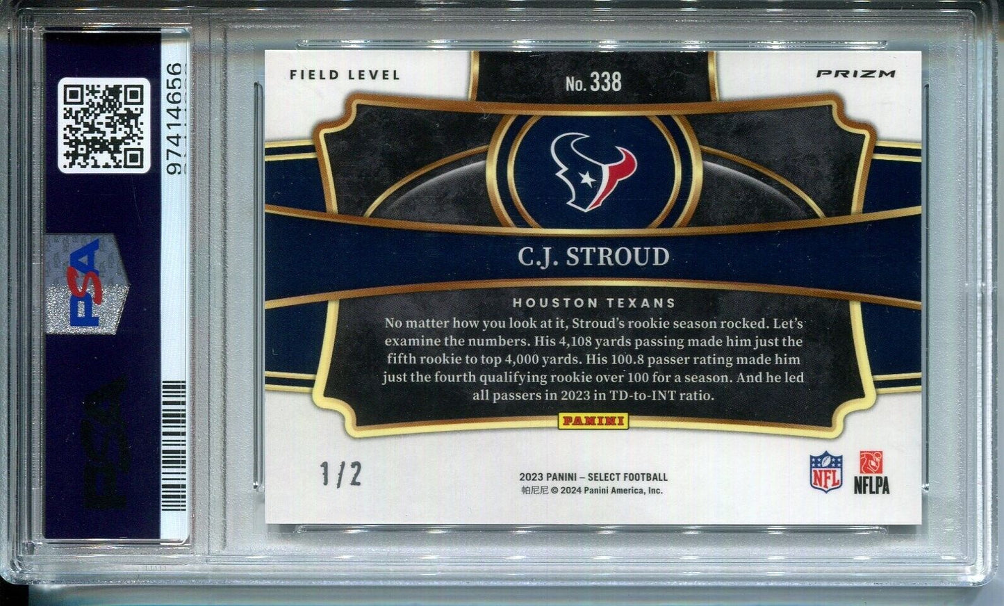 C.J. Stroud 2023 Panini Select Field Level #338 Rookie Snakeskin #1/2 PSA 10