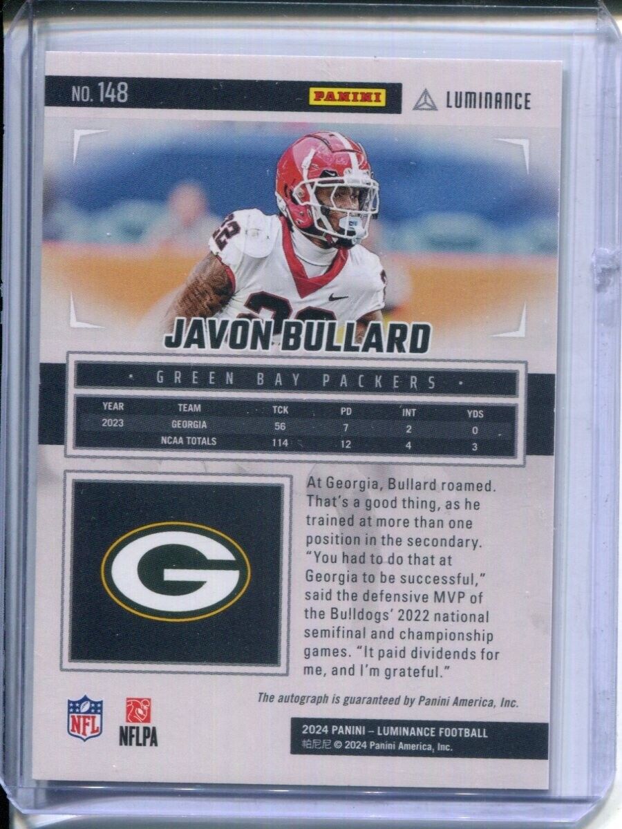 Javon Bullard 2024 Panini Luminance Pink #6/10 GEORGIA PACKERS AUTO Autograph