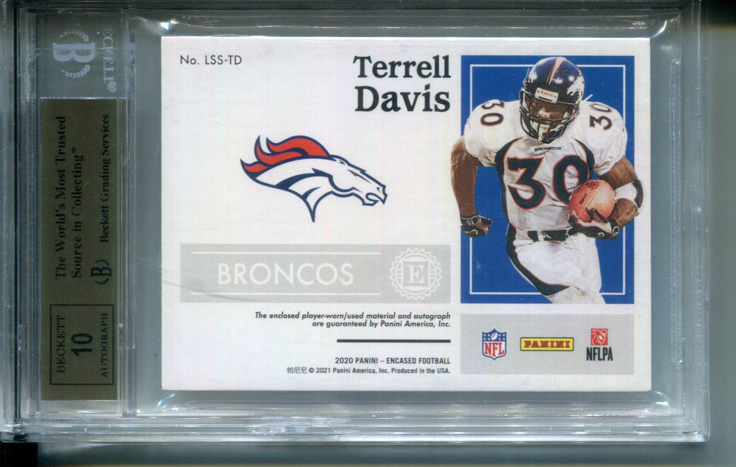 2020 Panini Encased Legendary Patch NFL SHIELD AUTO #1/1 Terrell Davis BGS 9.5